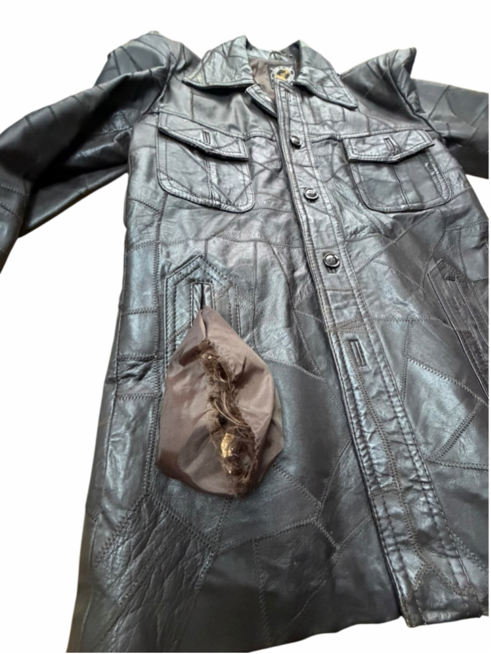 VTG 70s World Wide Sports Wear Patchwork Leather Jacket Size 38 Fits Women 8 - Picture 5 of 8